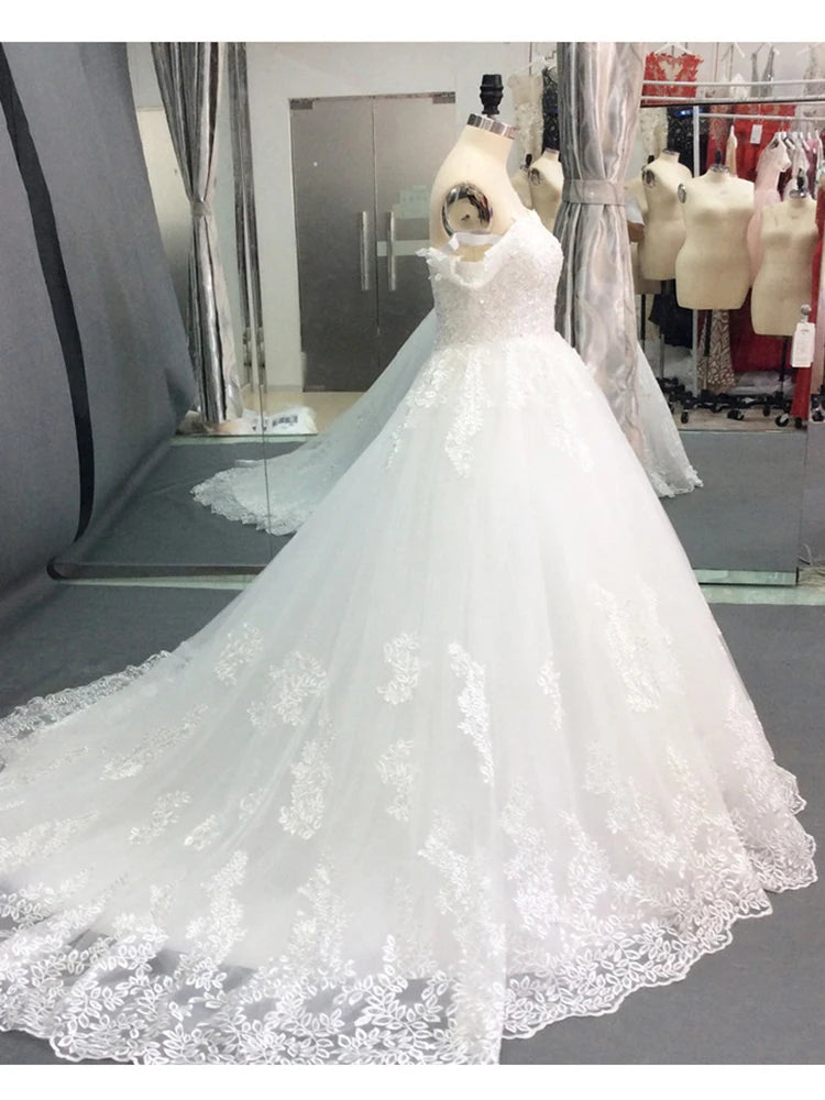 Robes de mariée sur mesure en forme de robe de bal, épaules dénudées, appliques, traîne courte, robes de mariée formelles, Vestido De Noiva, robe de mariée