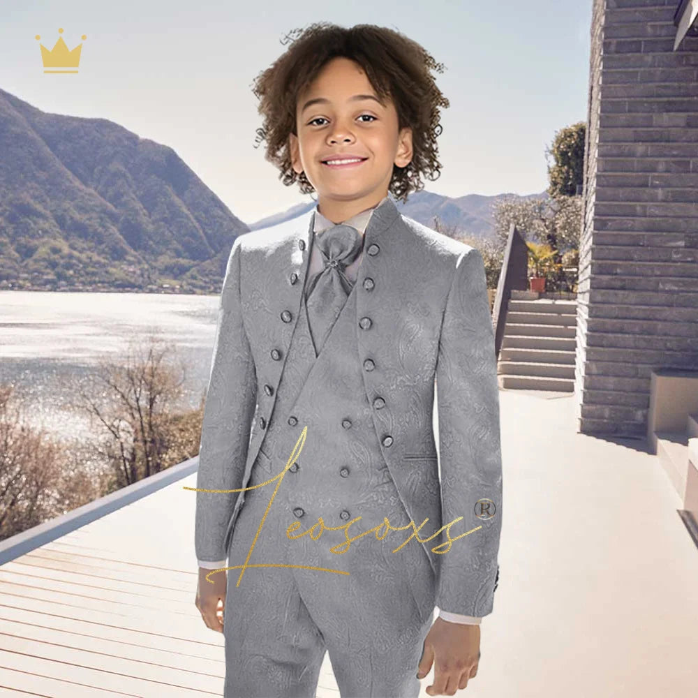 Costume Jacquard 3 pièces pour garçons - Sur mesure, élégant, style vintage et cour royale, idéal pour les mariages et les banquets.