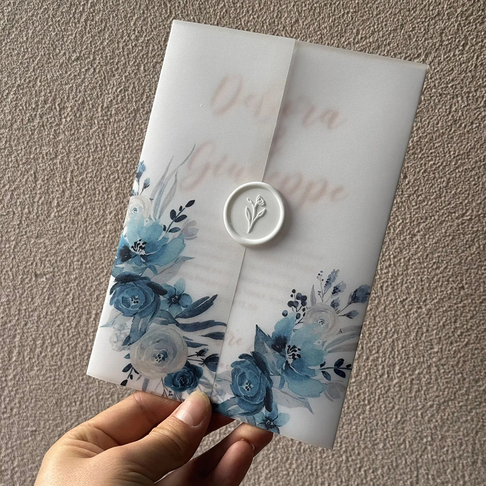 20pcs Watercolor flower Vellum  Wrap suitable for a 5 x 7 Wedding Invitation,vellum jacket,custom invitation
