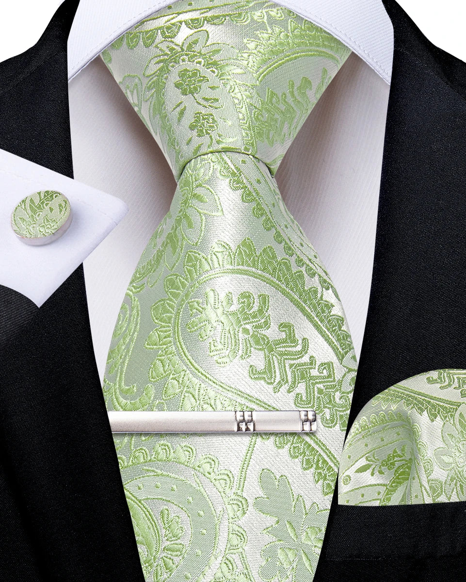 Men's Silk Paisley Tie Set – Pocket Square, Cufflinks & Tie Clip | Groom & Groomsmen