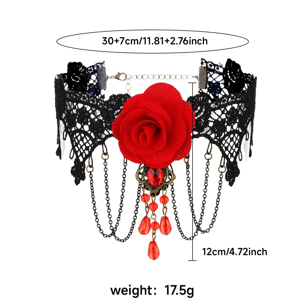 Collier ras-du-cou « rose épanouie en dentelle gothique » — style Lolita