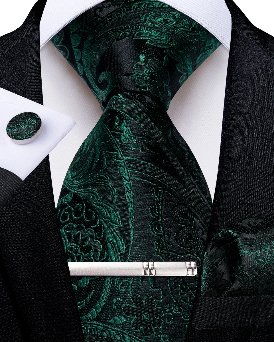 Men's Silk Paisley Tie Set – Pocket Square, Cufflinks & Tie Clip | Groom & Groomsmen