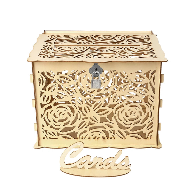 Urne de mariage en bois, grande boîte à monnaie avec serrure, boîte à cartes d'invitation de mariage pour fournitures de décoration d'anniversaire de mariage