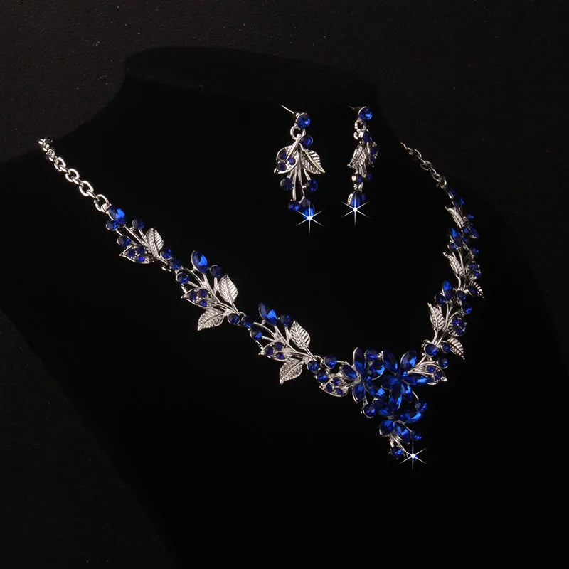 Purple Leaf & Flower Bridal Necklace & Earring Set