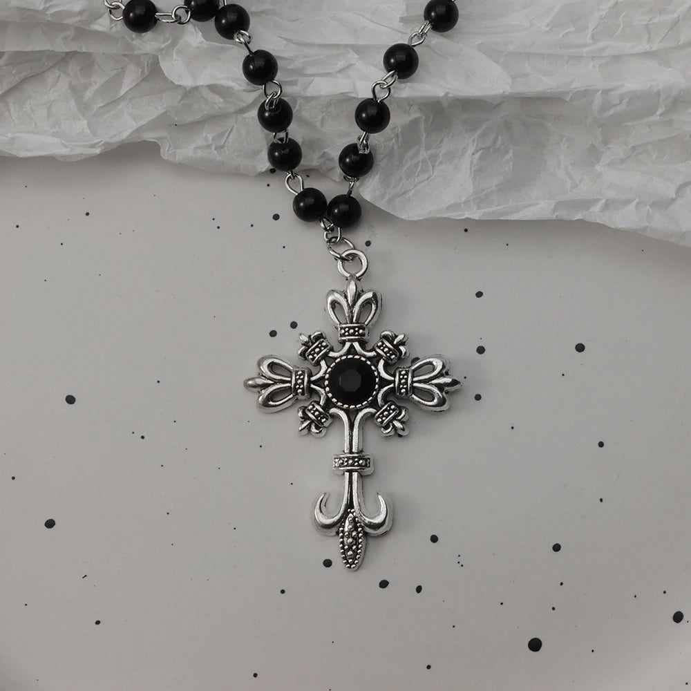 Parure collier chauve-souris gothique et croix superposées — Style sombre Y2K