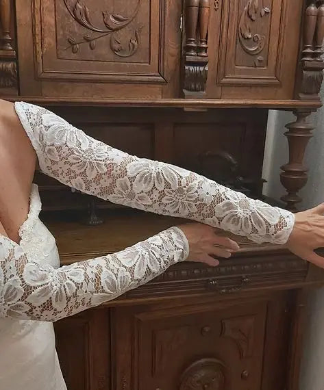 Gants de Mariée, Manches de Mariée avec Bande Élastique, Accessoire Dentelle, Gants de Mariée pour Femmes