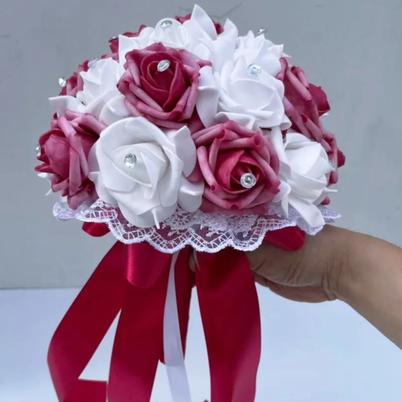 Handmade Blue & White Artificial Rose Bridal Bouquet