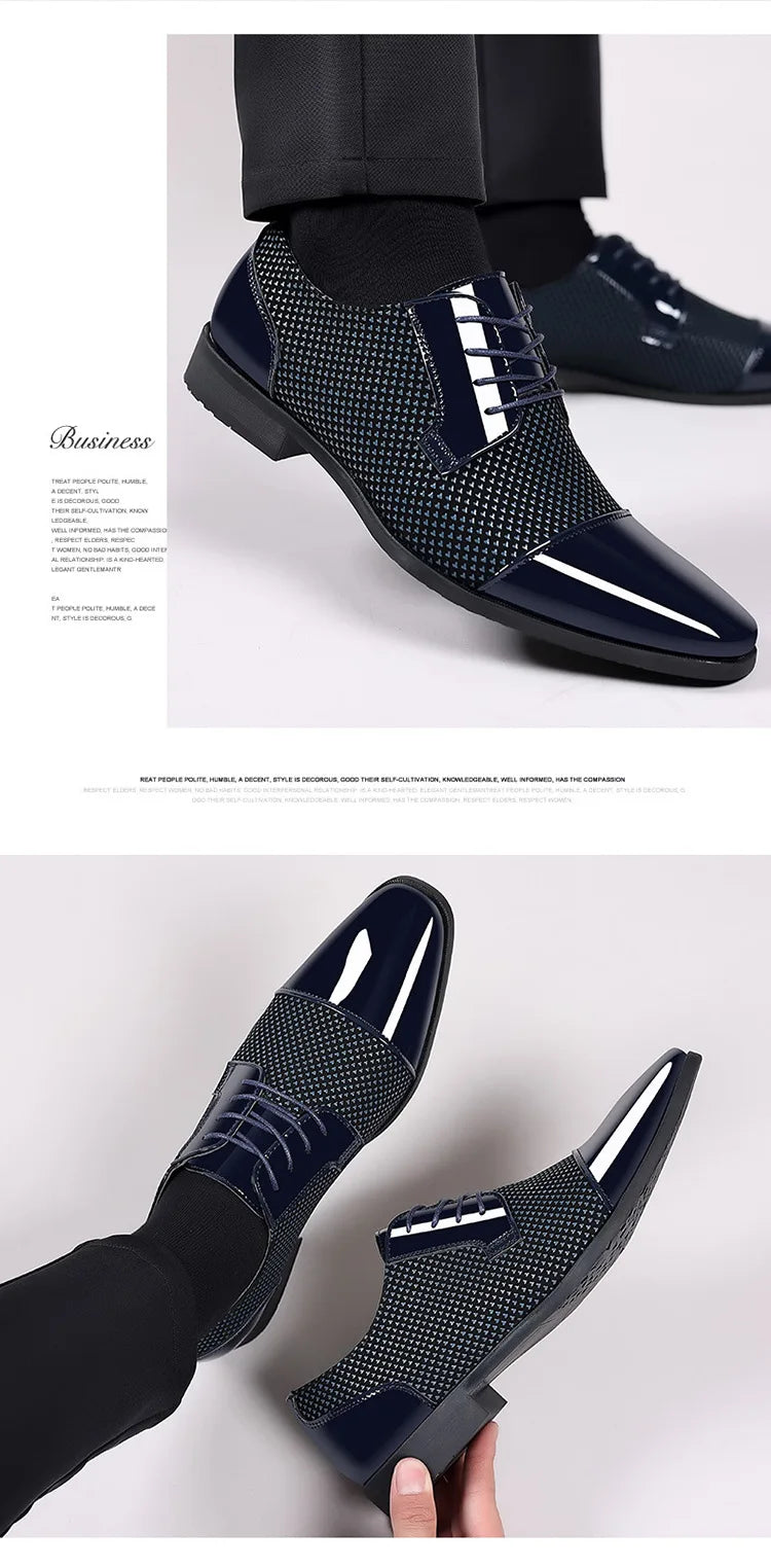 Chaussures habillées classiques tendance pour hommes Richelieus en cuir verni Chaussures de mariage formelles en cuir noir à lacets 2023