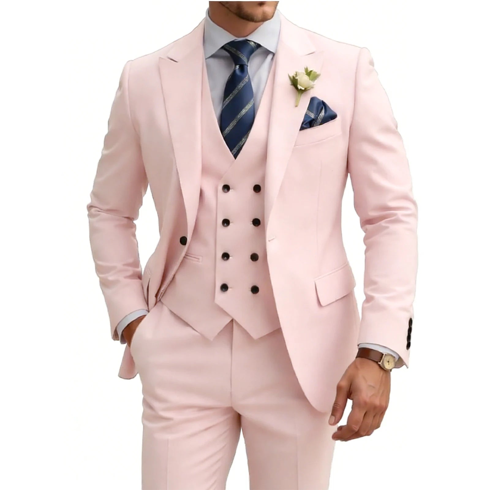 Costume 3 Pièces Slim Fit Homme Double Boutonnage Mariage Bal de Promo Costumes Formels Affaires Dîner Smoking