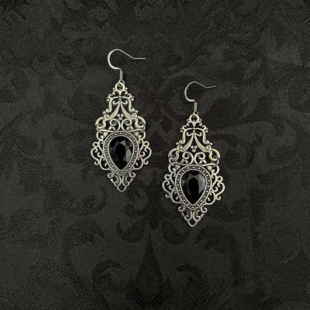 Gothic Victorian Celtic Filigree Gemstone Dangle Earrings
