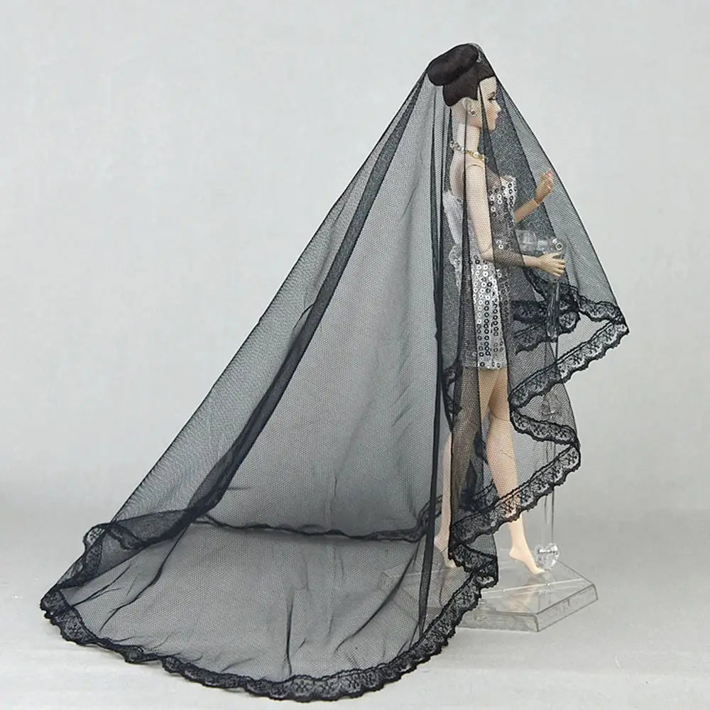 Voile de mode pour chapeau, voile de mariée, coiffe, voile de dentelle, long voile de mariage blanc 1/6 BJD