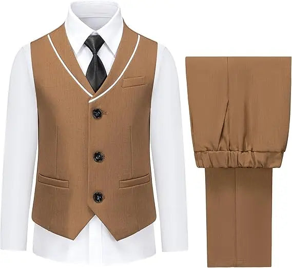 Ensemble gilet et pantalon pour garçons avec cravate, costume habillé formel, tenue de mariage ou communion pour adolescent, costume de performance de piano pour enfants