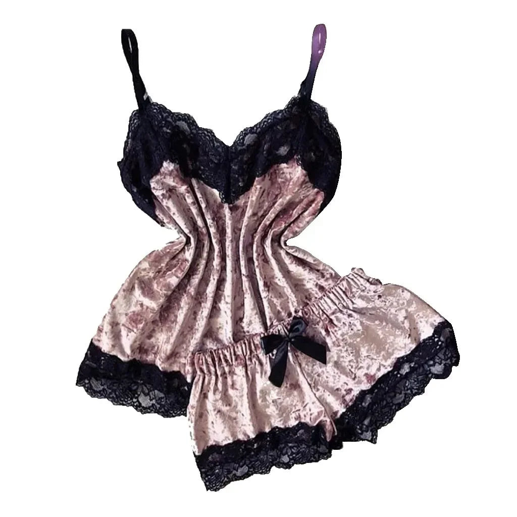 Ensemble Pyjama Velours Automne Hiver Femme Lingerie Sexy Vêtements de Nuit Mignon Débardeur et Short Ensembles Pyjama Loungewear