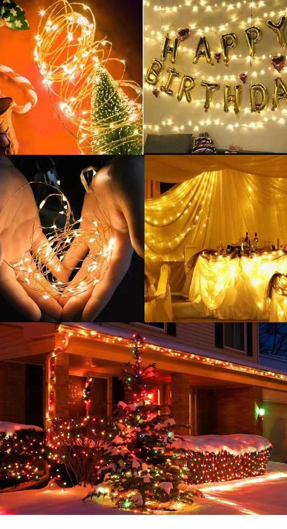 Guirlande Lumineuse LED USB, Fil de Cuivre, Éclairage Féérique, Lumières d'Ambiance pour Fêtes, Mariages, Noël, Décoration Extérieure.