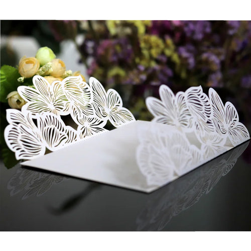 10/20pcs Fleurs Cartes d'invitations de mariage Papier blanc Anniversaire Carte de vœux Couverture Fournitures de décoration de fête de mariage et de fiançailles
