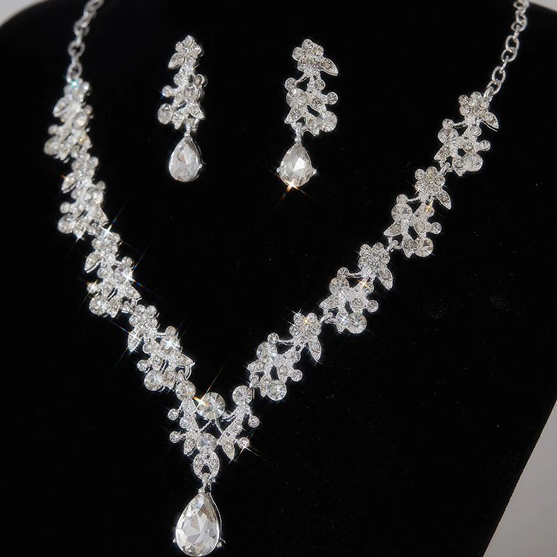 Parure de mariée de luxe zircon et strass (collier et boucles d'oreilles)