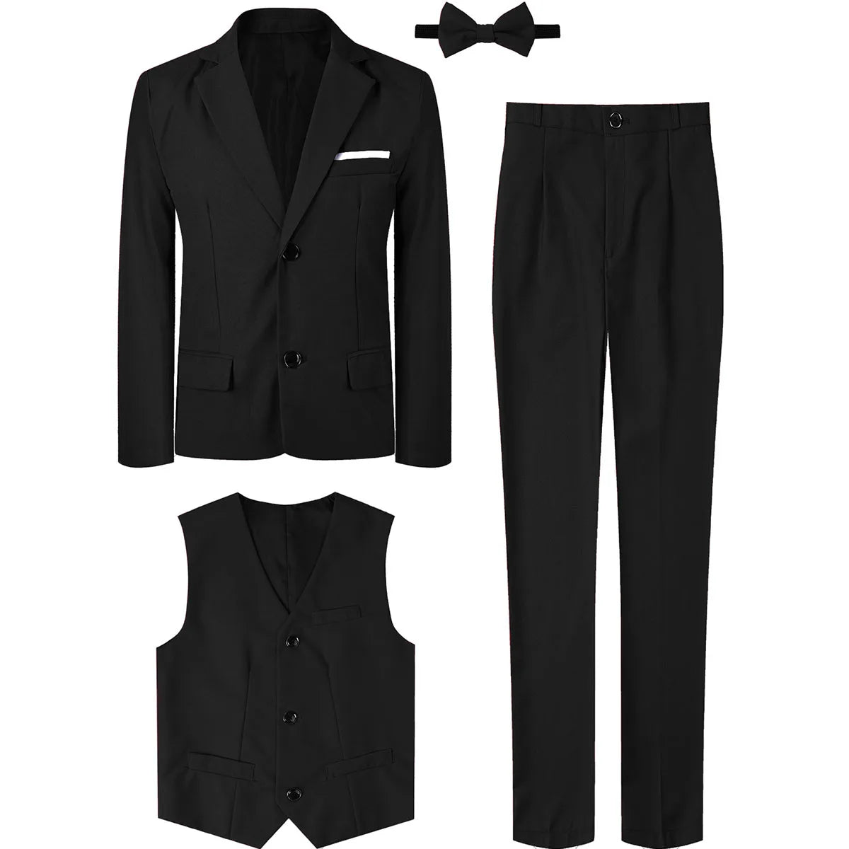 Costume Enfant Garçon Tenue de Mariage Formelle Ensemble Enfant Gentleman Porteur d'Alliances Vêtements de Performance Gilet de Smoking + Pantalon + Blazer 3 PIÈCES