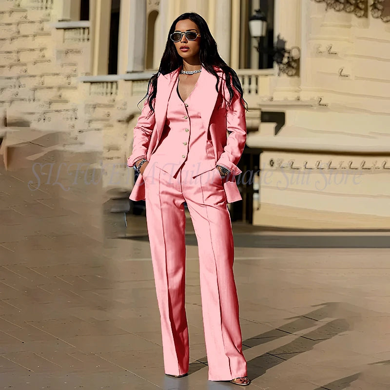 Ensembles tailleur 3 pièces pour femme : veste, pantalon et gilet - Tenues décontractées élégantes pour le bureau - Vêtements féminins de haute qualité - Ensembles blazer chics et formels