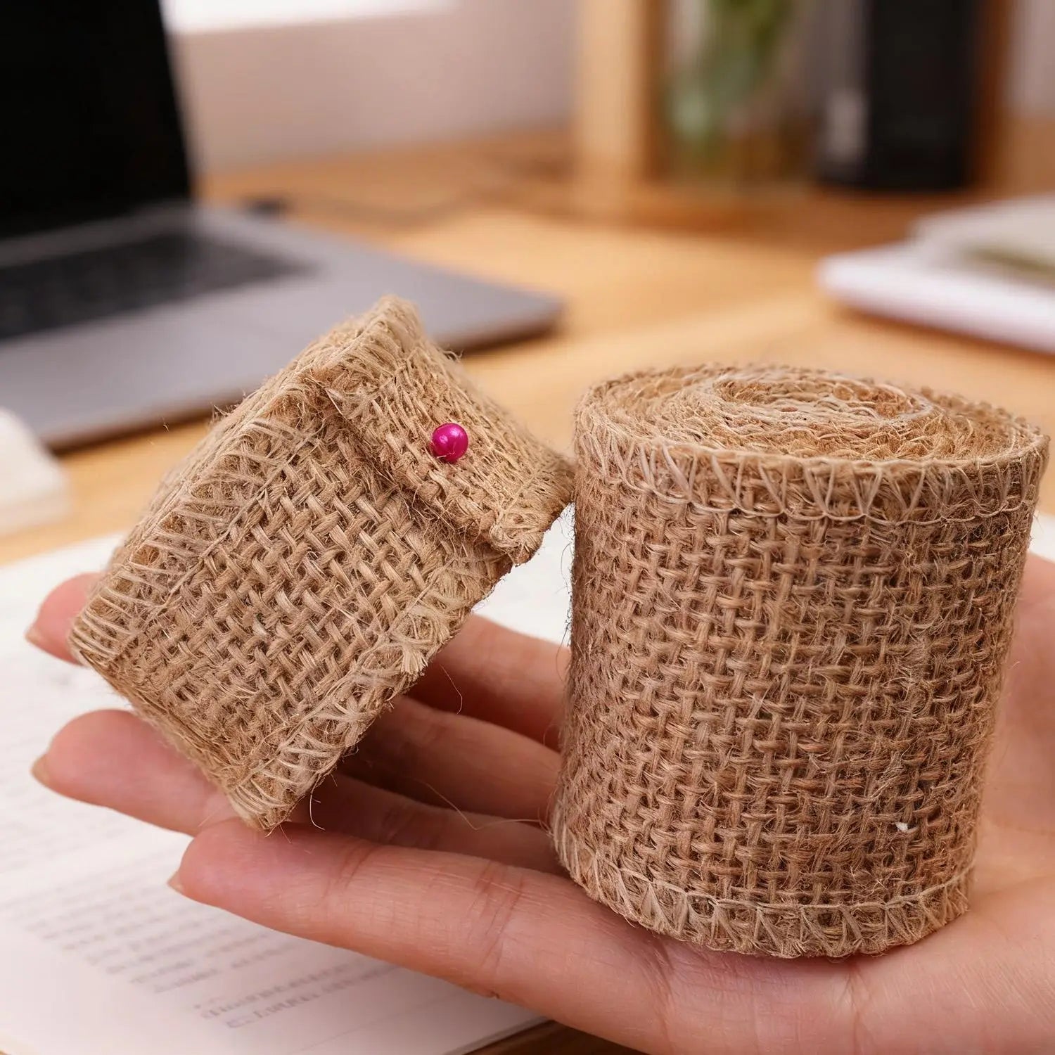 Jute Burlap Ribbon Roll DIY Handmade Craft Supplies for Wedding Decor Gift Wrapping Flower Bouquets Table Garland Party DIY
