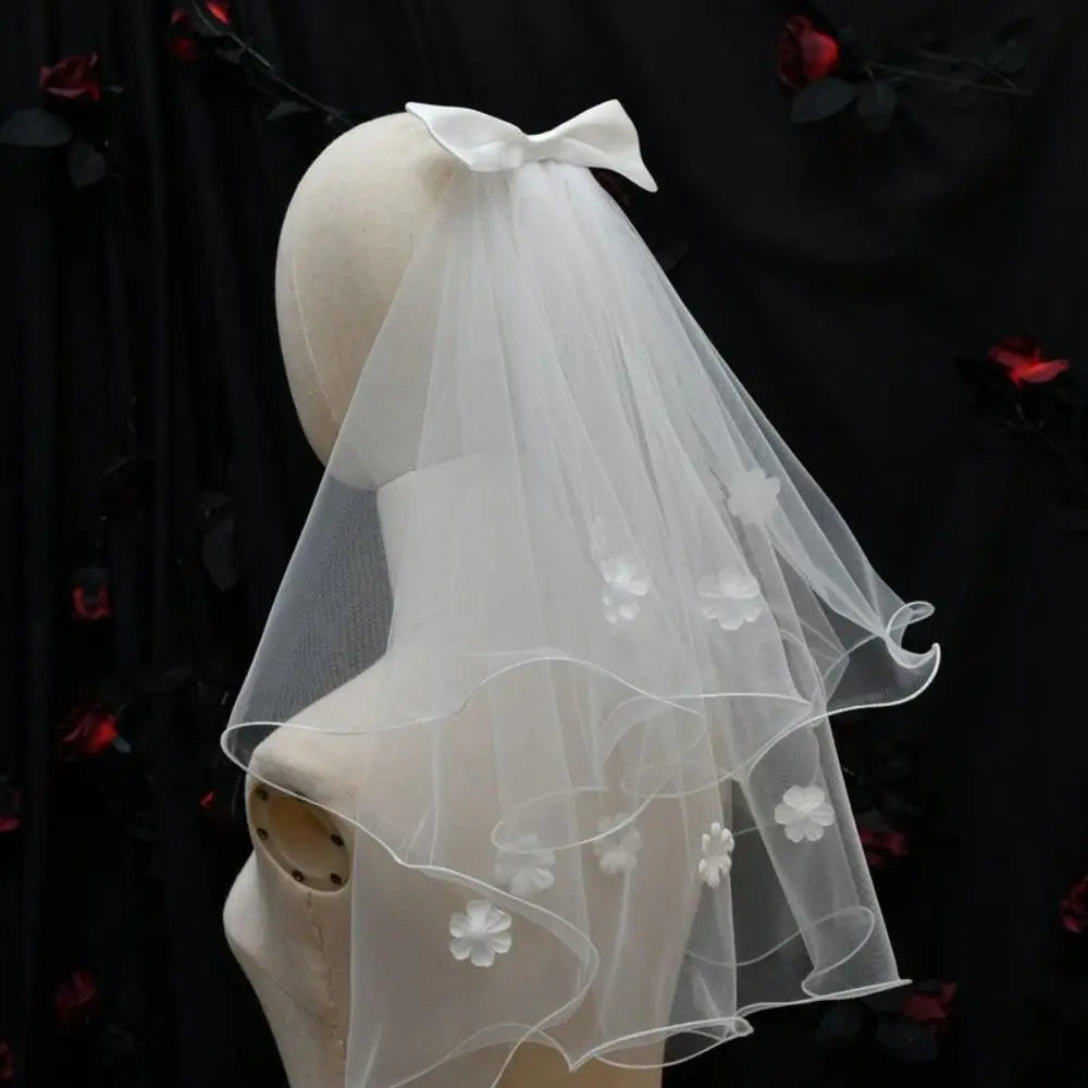 Fleur de mariage Voile de mariée Ruban de perles Tulle de tête de mariée Double couche Coiffe de mariée Tulle de mariage pour femme