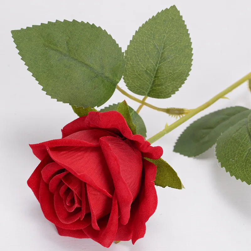 Velvet Artificial Rose Flowers for Wedding Décor & DIY (Set of 10)