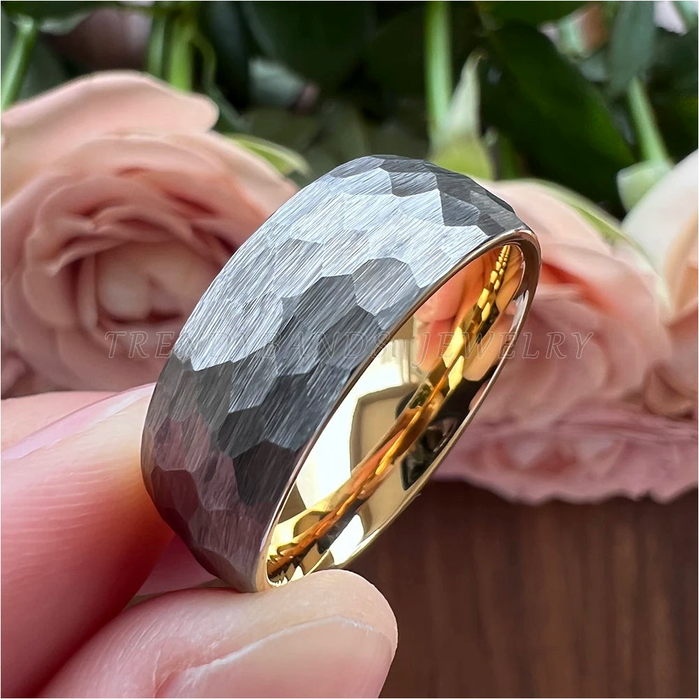 6mm 8mm Hammered Tungsten Carbide Wedding Band for Men Women Domed Brushed Finish Fashion Jewelry Comfort Fit