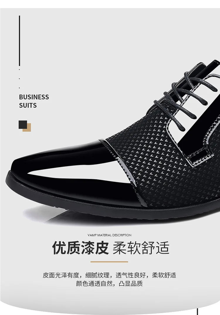 Chaussures habillées classiques tendance pour hommes Richelieus en cuir verni Chaussures de mariage formelles en cuir noir à lacets 2023