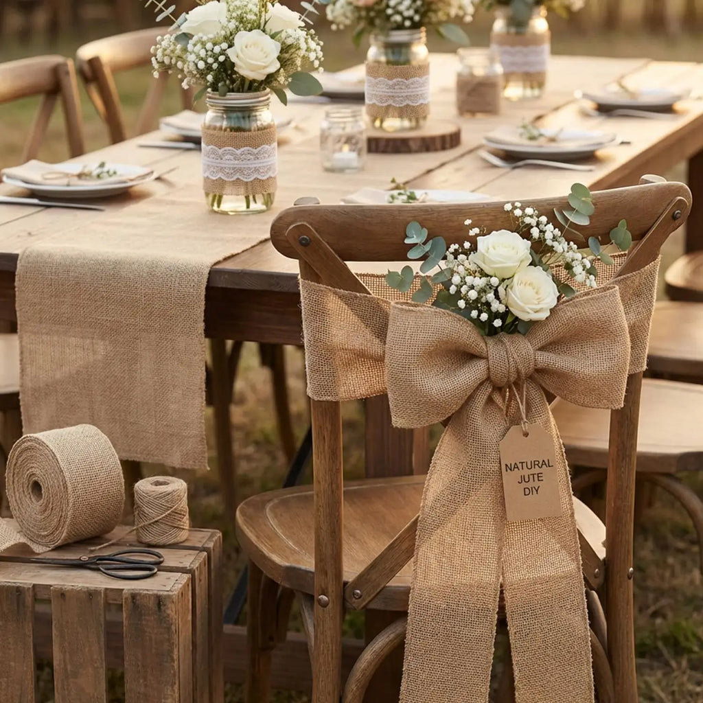 Jute Burlap Ribbon Roll DIY Handmade Craft Supplies for Wedding Decor Gift Wrapping Flower Bouquets Table Garland Party DIY