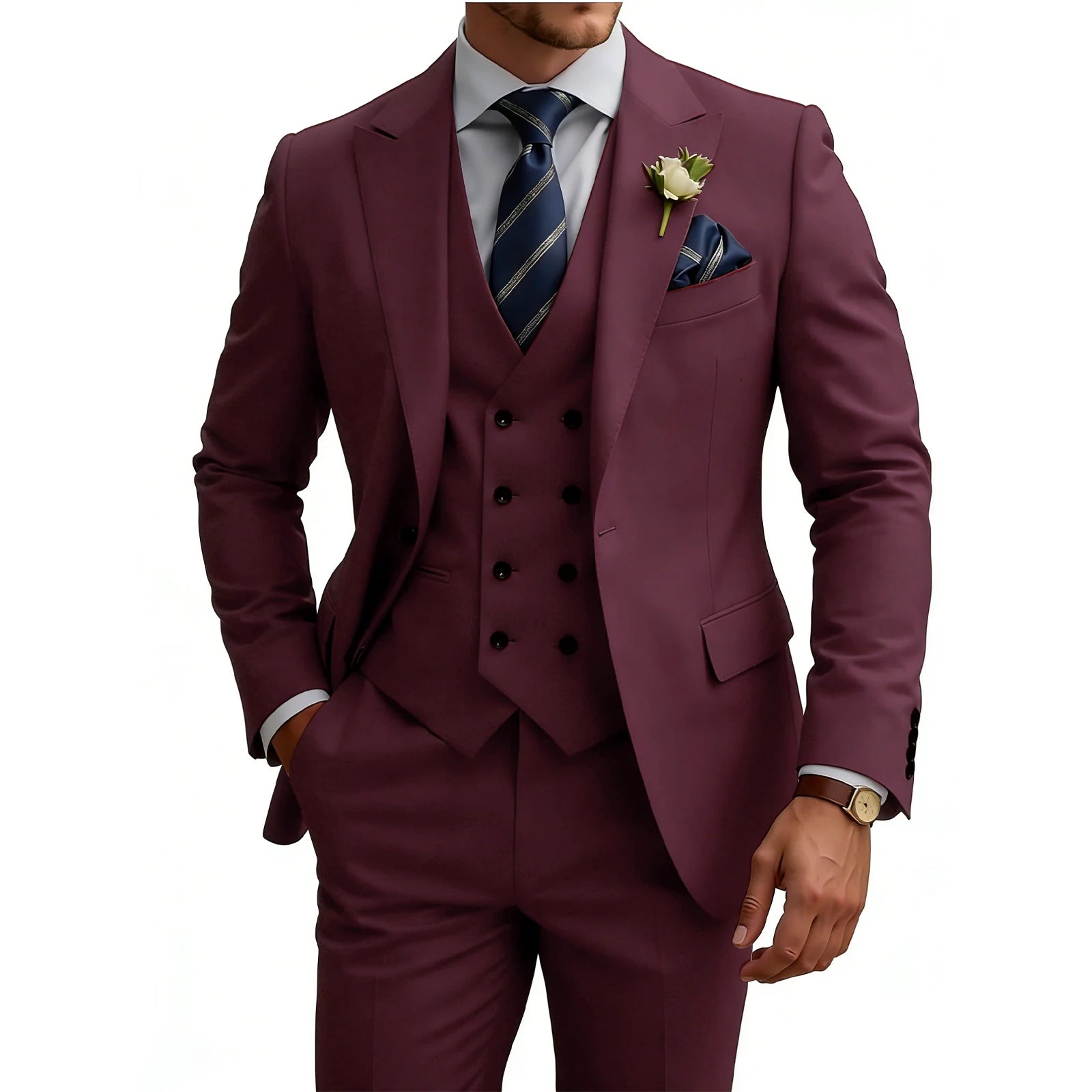 Costume 3 Pièces Slim Fit Homme Double Boutonnage Mariage Bal de Promo Costumes Formels Affaires Dîner Smoking