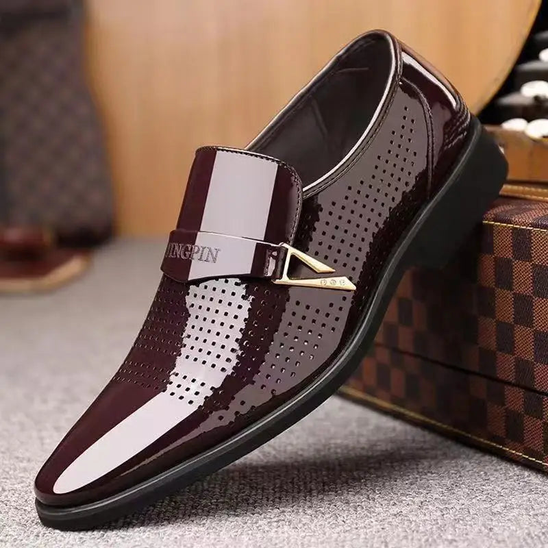 Men's Brown Hollow-Out Dress Shoes | Height-Boosting | Groom & Wedding