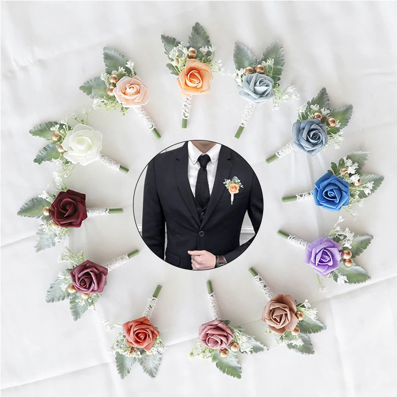 Korean-Style Fabric Flower Boutonniere Corsage Pin | Groom & Wedding Party