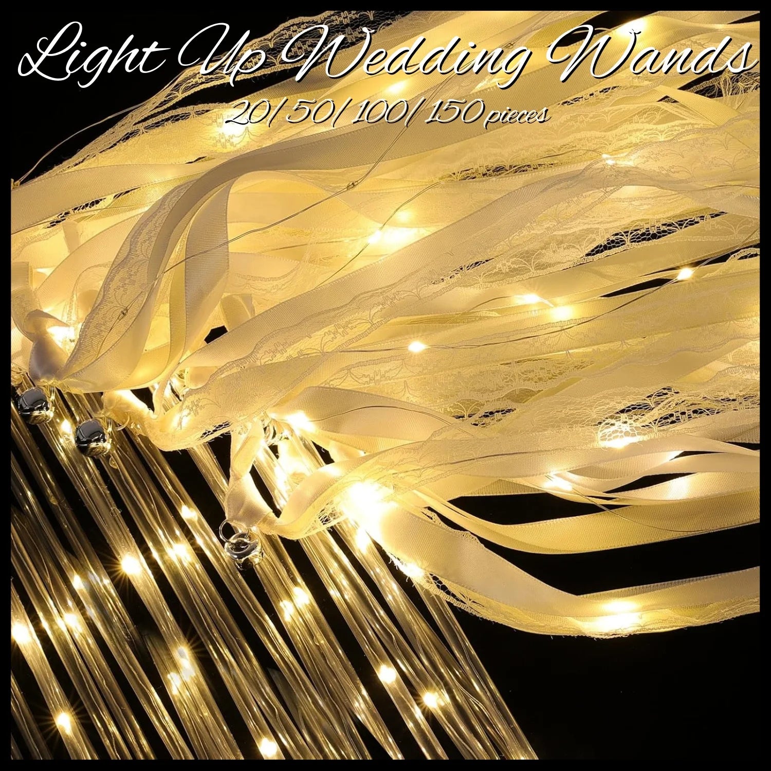 20-60Pcs Light up Wedding Wands LED Ribbon Wands Sparklers with Bells, Wedding Exit Send Off, Dance Floor Props, Wedding Favors
