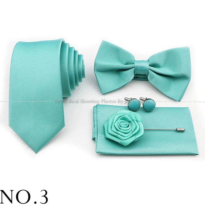Ensemble cravate et nœud papillon violet bleu sauge vert en polyester, boutons de manchette et broche pour costume de marié, cravate de mariage, accessoire de chemise