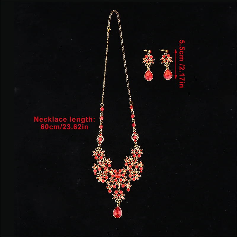 Flower & Water Drop Bridal Necklace & Earring Set