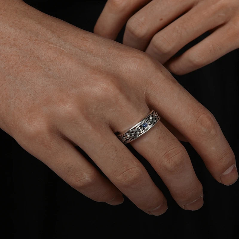 QEENKISS Bague ouverte vintage en argent sterling 925 pour homme, anniversaire, mariage, Noël, cadeau pour le marié, le père, le petit ami RG6771
