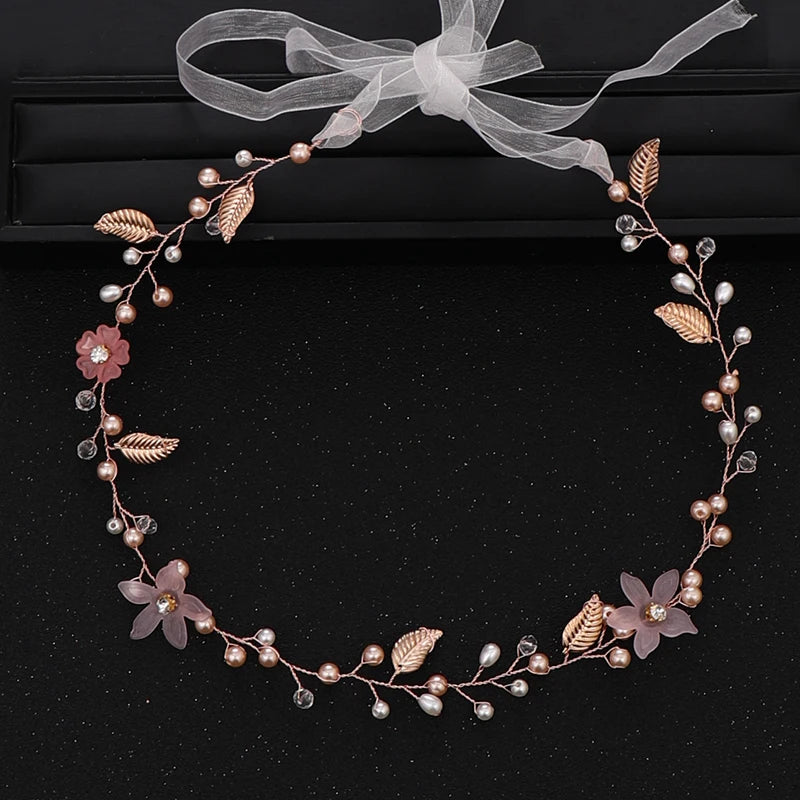 Accessoires de cheveux de mariage Bandeau de perles de mariée Bandeau doré Bijoux de cheveux de fleurs de mariée Bandeau de princesse Cadeau fait main pour fête