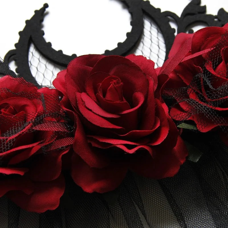 Couronne Gothique Serre-tête Rose Noire Rouge Halloween Roi Mariée Coiffe Sorcière Cosplay Coiffe Fête Mascarade Couvre-chef