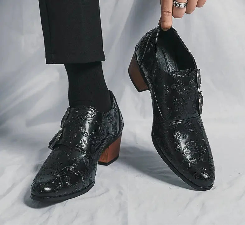 Chaussures de mariage pour hommes Tendance Coupe ajustée Pointues Talon haut Chaussures à enfiler Respirantes en cuir Chaussures habillées classiques vintage pour hommes