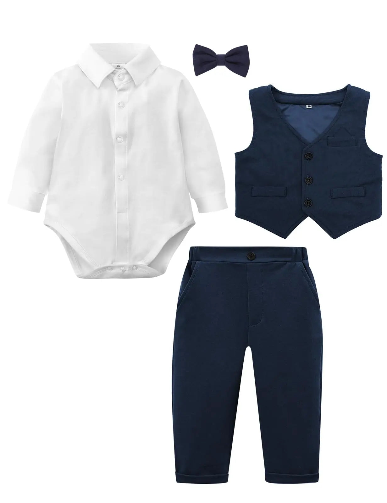 Ensemble Costume Bébé Garçon Tenue Formelle pour Mariage 1er Anniversaire Nouveaux-nés Barboteuse Gilet Pantalon Vêtements de Gentleman