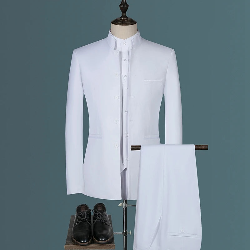 Costume homme pour hommes d'affaires jeunes et d'âge moyen, décontracté, à la mode et élégant, col montant simple, version coréenne de Zhongs