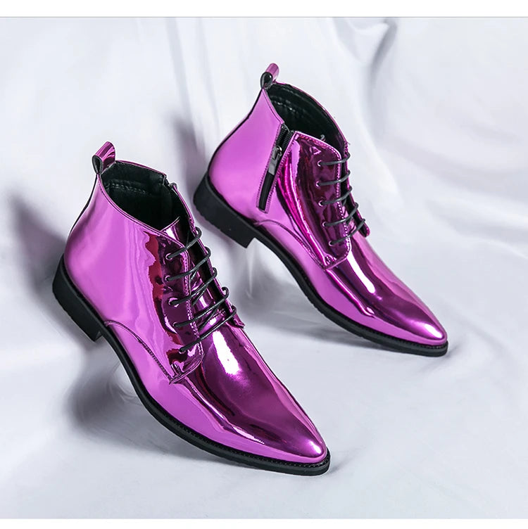 Bottes de luxe pour homme à paillettes, tendance, violettes, montantes, chaussures de mariage pour homme, bouts pointus, fermetures éclair, chaussures de ville pour homme, grande taille 47