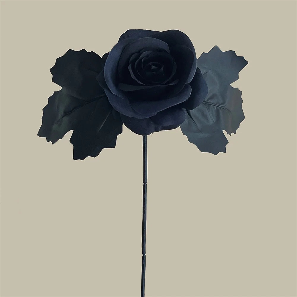 Fleurs de roses artificielles noires d'Halloween, bouquet de fleurs noires simulées, horreur gothique sombre pour la décoration de la maison, mariage, fête d'Halloween