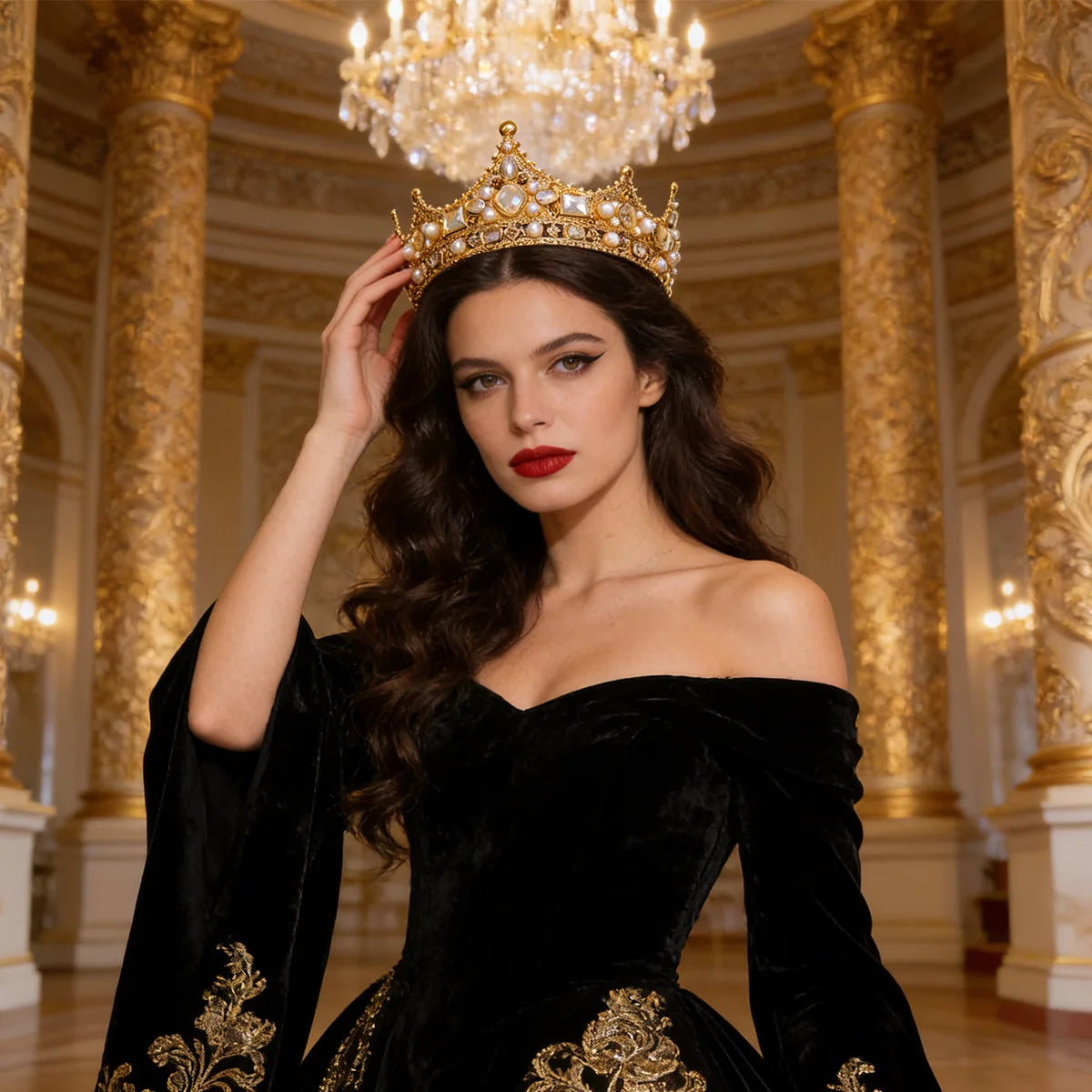 Couronne de Champagne Grande Couronne de Reine Diadèmes et Couronnes pour Femmes Bijoux de Tête de Mariage Fête d'Anniversaire