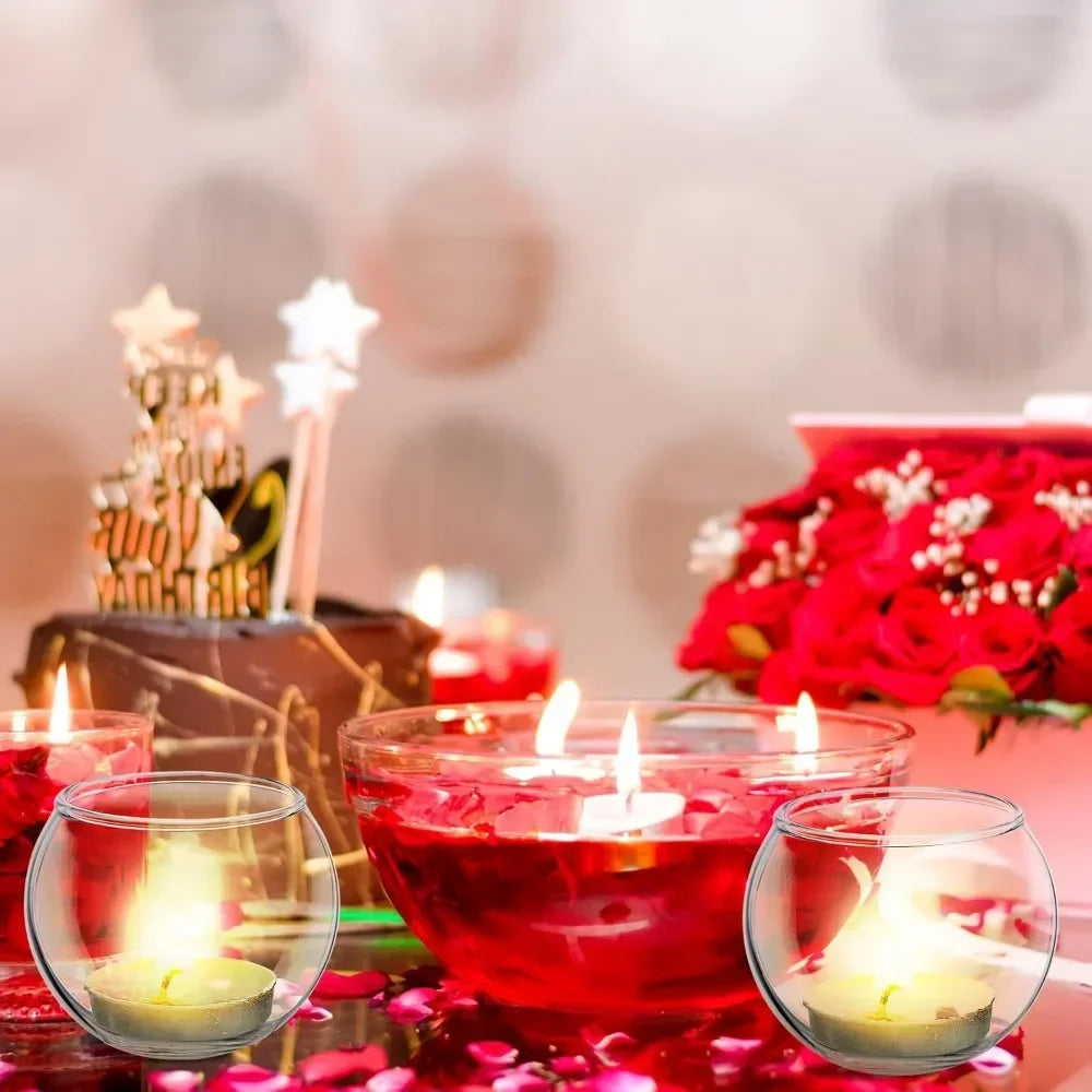 6Pcs Round Votive Candle Holders Glass Tealight Candle Holder Cup with LED Candles for Valentine's Day, Birthday Wedding Decor