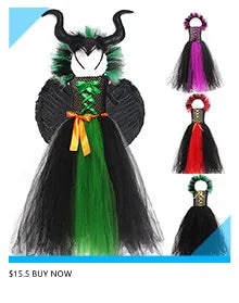 Costume de petite fille vampire gothique Robe de reine maléfique Tutu pour Halloween Fête cosplay Vêtements pour enfants Déguisement