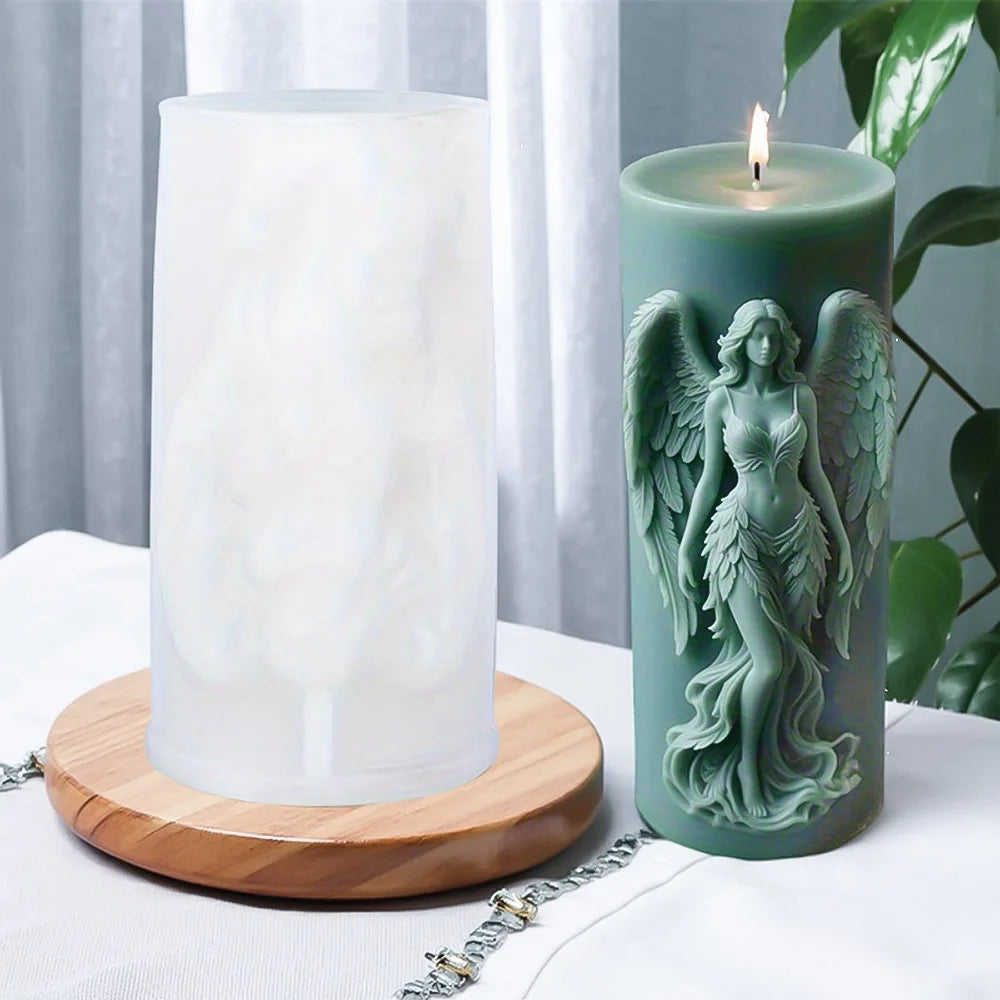 Moule en Silicone pour Bougie Pilier Motif Ange Aile Style Gothique 3D Jupe Déesse Résine Moule DIY Outil de Fabrication Plâtre Argile Décoration Maison