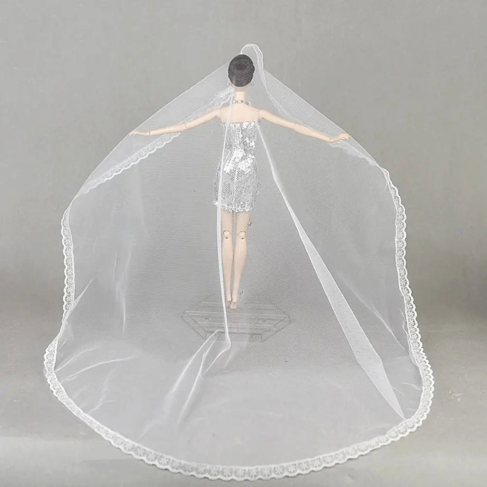 Voile de mode pour chapeau, voile de mariée, coiffe, voile de dentelle, long voile de mariage blanc 1/6 BJD