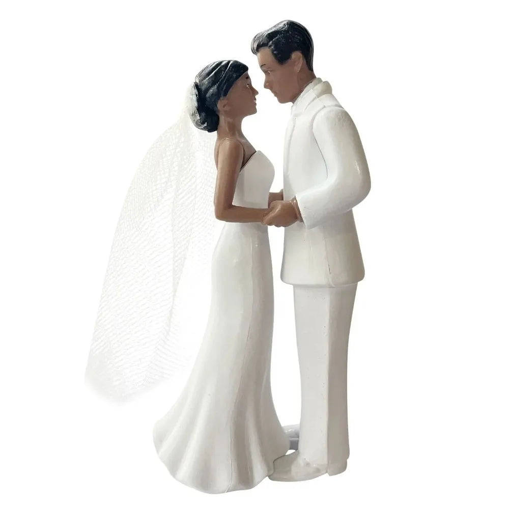 Décoration d'Anniversaire Couple pour Gâteau de Mariage, Élégant et Créatif, Figurines de Mariés en PVC Blanc/Noir