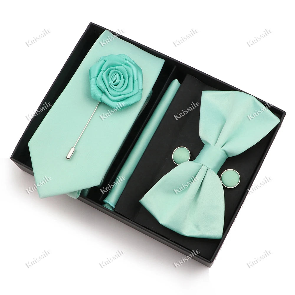 Men's Tie Box Gift Set | Necktie, Bow Tie, Pocket Square, Cufflinks & Brooch