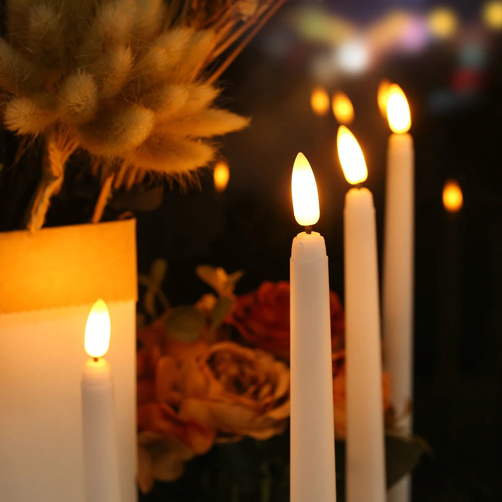 6/12 Bougies Coniques LED Sans Flamme Ivoire Vacillantes avec Télécommande Mèche 3D à Piles Bougie de Fenêtre de Noël Décor de Mariage